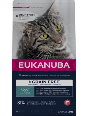 EUKANUBA Grain Free Adult 2 kg, Hrana uscata pisica adulta, cu somon