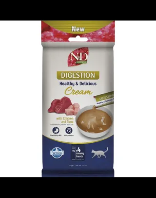 Recompensă cremoasă pisici cu digestie sensibilă FARMINA N&amp;D Quinoa Digestion 4x15 g pui și ton