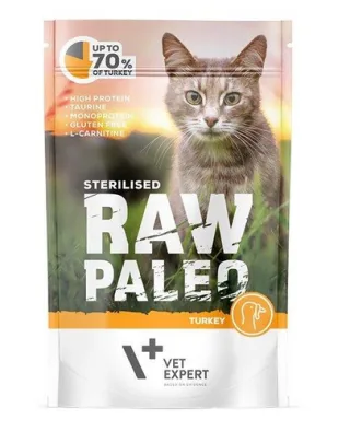 VETEXPERT RAW PALEO Cat Sterilised cu carne de curcan 100 g
