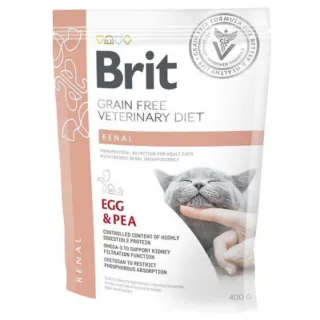 BRIT VD Renal, Ou, dietă veterinară, hrană uscată fără cereale pisici, sistem renal, 400g
