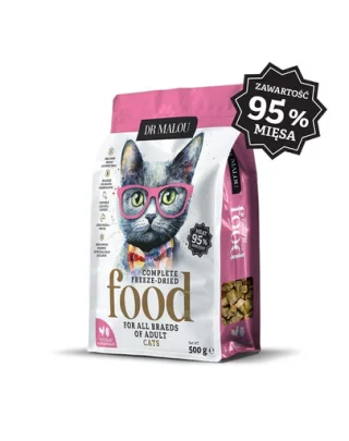 DR MALOU Hrană uscată liofilizată cu pui, inimi de pui pentru pisici 2x500 g