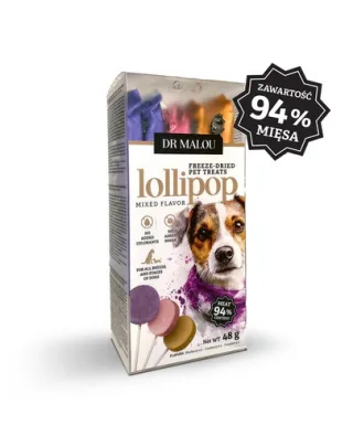 DR MALOU Lollipop acadele liofilizate din carne pentru câini arome mixte 2x48 g (6 bucăți)