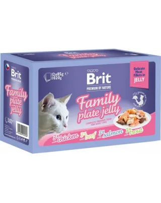 BRIT Premium by Nature Cat Delicate Fillets in Jelly 24x85 g Family Plate, hrană umedă pisici adulte, fileuri în jeleu