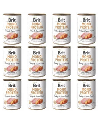 BRIT Mono Protein Turkey &amp; Sweet Potato 12x400 g conserve hrană umedă monoproteică câini, curcan și cartof dulce