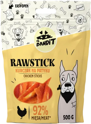Recompense pentru caini Mr. Bandit RAWSTICK , pui, 500g