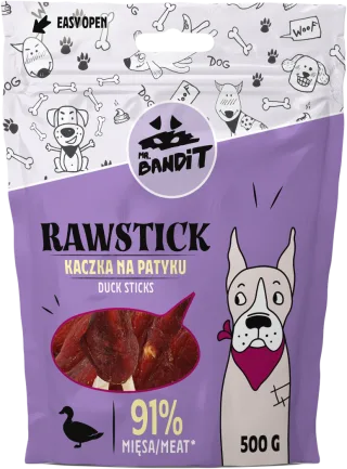 Recompense pentru caini Mr. Bandit RAWSTICK , rata, 500g