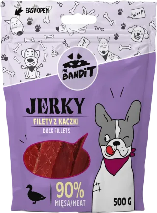 Recompense pentru caini Mr. Bandit JERKY, rata, 500g