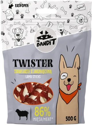 Recompense pentru caini Mr. Bandit TWISTER, miel, 500g