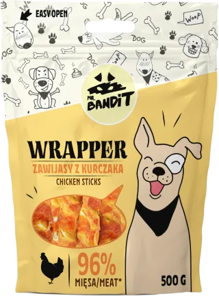 Recompense pentru caini Mr. Bandit WRAPPER sticks, pui, 500g