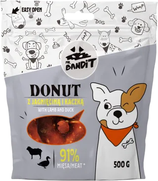 Recompense pentru caini Mr. Bandit Donut, miel si rata, 500g