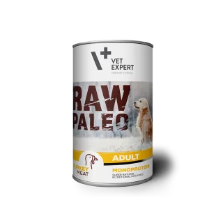 Hrana umeda pentru caini, RAW PALEO, adult, carne de curcan, conserva monoproteica, Set 5 X 400 g
