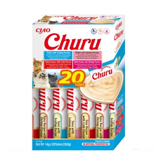 INABA Churu Varieties, Ton și Fructe de Mare, cutie, tub recompense fără cereale pisici, (piure), 280g