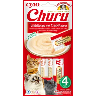INABA Churu, Ton și Crab, plic, tub recompense fără cereale pisici, (piure), 56g
