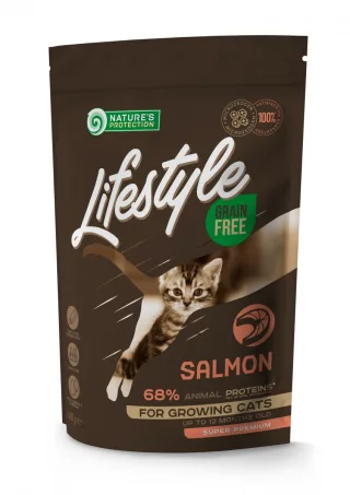 Nature's Protection Lifestyle Grain Free, somon, hrana uscata pentru pisici pui, 400 gr