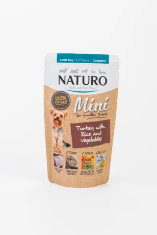 Pouch Naturo Dog Adult Mini cu Carne de Curcan si Orez 150 Gr