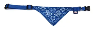 Zgarda nylon cu bandana, albastra, ajustabila, 30-45 cm x 1.6 cm
