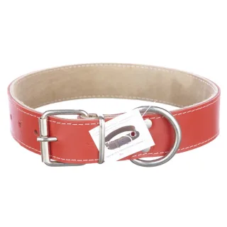 Zgarda din piele, rosie, pentru caini de talie medie si mare, 4 cm x 65 cm