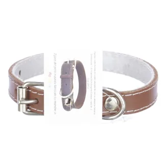 Zgarda din piele, maro, pentru caini de talie mica, 1.4 cm x 30 cm