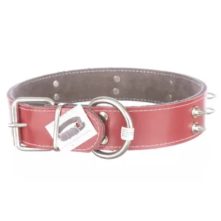 Zgarda din piele, rosie, cu colti metalici, 4 cm x 65 cm