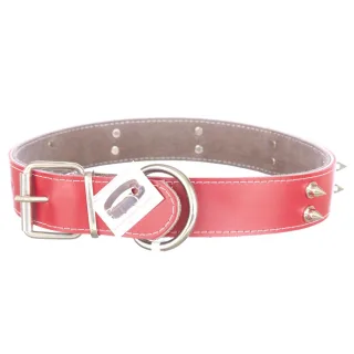 Zgarda din piele, rosie, cu colti metalici, 4 cm x 75 cm, pentru caini de talie mare