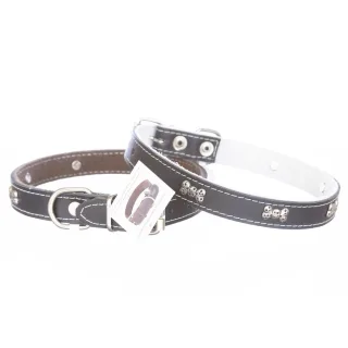 Zgarda din piele, neagra, cu strasuri, 2 cm x 45 cm
