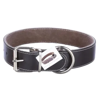 Zgarda din piele, neagra, pentru caini de talie medie si mare, 4 cm x 65 cm