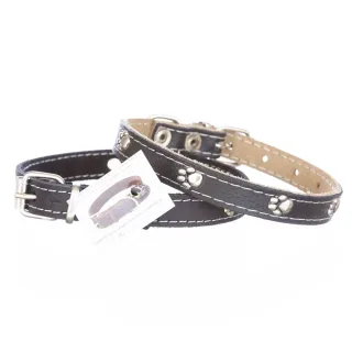 Zgarda din piele, neagra, cu strasuri, 1.5 cm x 35 cm, pentru caini de talie mica