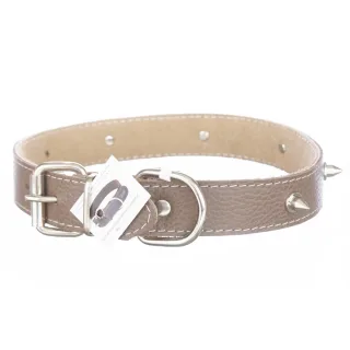 Zgarda din piele, maro, cu ornamente colti metalici, 3 cm x 60 cm