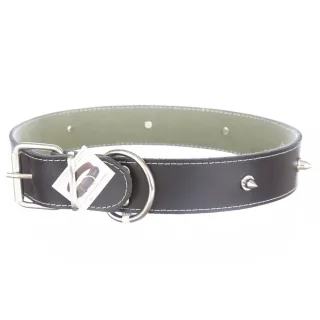 Zgarda din piele pentru caini de talie mare, neagra, cu colti metalici, 4 cm x 75 cm