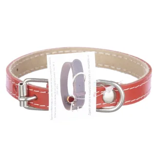 Zgarda din piele, rosie, pentru caini de talie mica, 1,4 cm x 30 cm