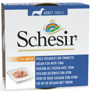 Hrana umeda pentru caini Schesir Adult Small Peste oceanic/Ton 85g