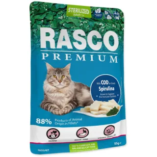 Hrana umeda pentru pisici Rasco Sterilizat Somon&Spirulina 85 gr