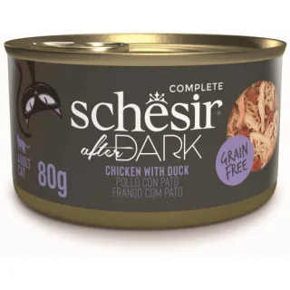 Hrana umeda pentru pisici Schesir After Dark Conservă, supă cu Pui şi Raţă 80 gr