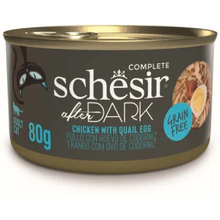 Hrana umeda pentru pisici Schesir After Dark Conservă, supă cu Pui şi ouă de Prepeliţă 80 gr