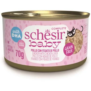 Hrana umeda pentru pisici Schesir Baby Conserva, Supă cu Pui şi Ficat 70 gr
