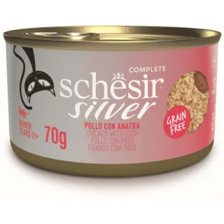 Hrana umeda pentru pisici Schesir Silver Conservă cu Pui şi Raţă 70 gr, EXPIRA 15.09.2026