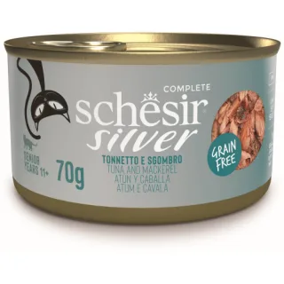 Hrana umeda pentru pisici Schesir Silver Conservă, cu Ton şi Macrou 70 gr