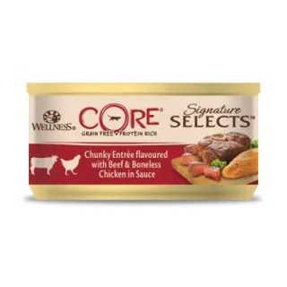 Hrana umeda pentru pisici Wellness Core Signature Select cu vita si pui in sos 79 g