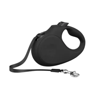 Lesa retractabila pentru caini, neagra, cu sistem de oprire, lungime 5 m, pentru caini cu greutate de pana la 15 kg, marime S