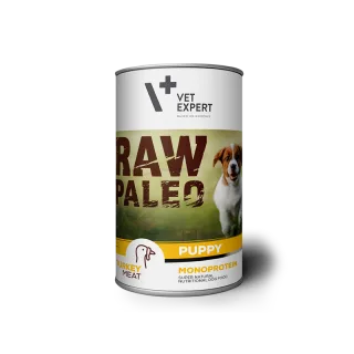 Hrana umeda pentru caini, RAW PALEO Puppy, conserva monoproteica, carne de curcan Set 5 X, 400 g