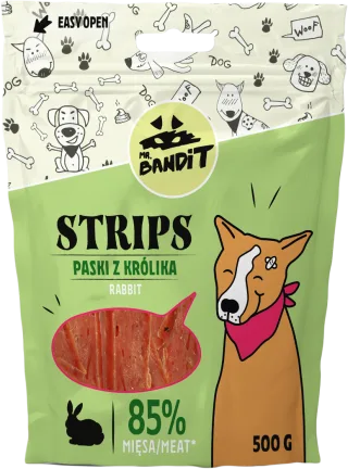 Recompense pentru caini Mr. Bandit STRIPS, iepure, 80g