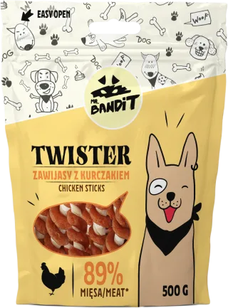 Recompense pentru caini Mr. Bandit TWISTER, pui, 80g