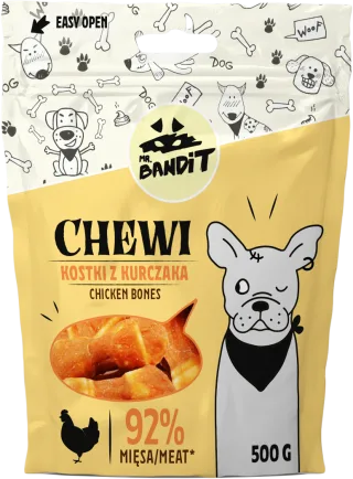 Recompense pentru caini Mr. Bandit CHEWI, oase de pui, 500g