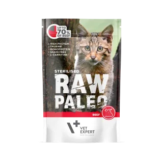 Hrana umeda pentru pisici, RAW PALEO CAT, STERILISED, carne de vita, 100 g