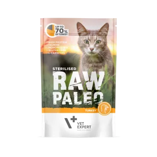 Hrana umeda pentru pisici, RAW PALEO CAT, STERILISED, carne de curcan, 100 g
