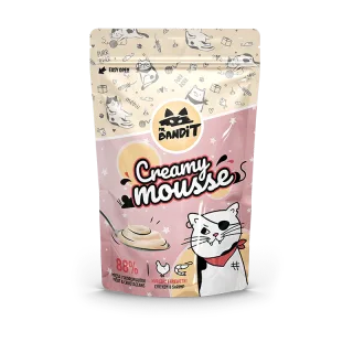 Recompense pentru pisici Mr. Bandit CAT Creamy Mousse, piept de pui si creveti, 60 g