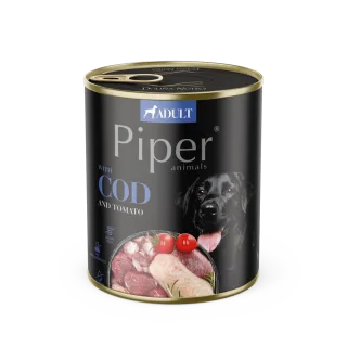 Hrana umeda pentru caini PIPER DOG, cod si tomate, 800g
