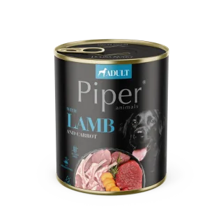 Hrana umeda pentru caini PIPER DOG, miel si morcov, 800g