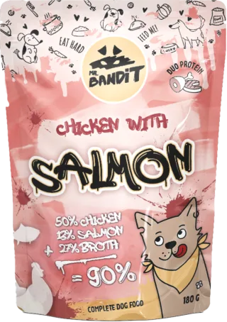 Hrană umedă pentru câini Mr. Bandit DuoProtein, pui și somon,180g