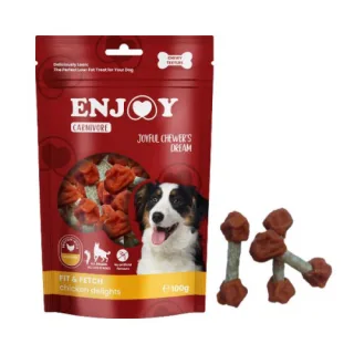 Recompense pentru caini Enjoy Carnivore Fit Feth Delights cu pui 100 gr